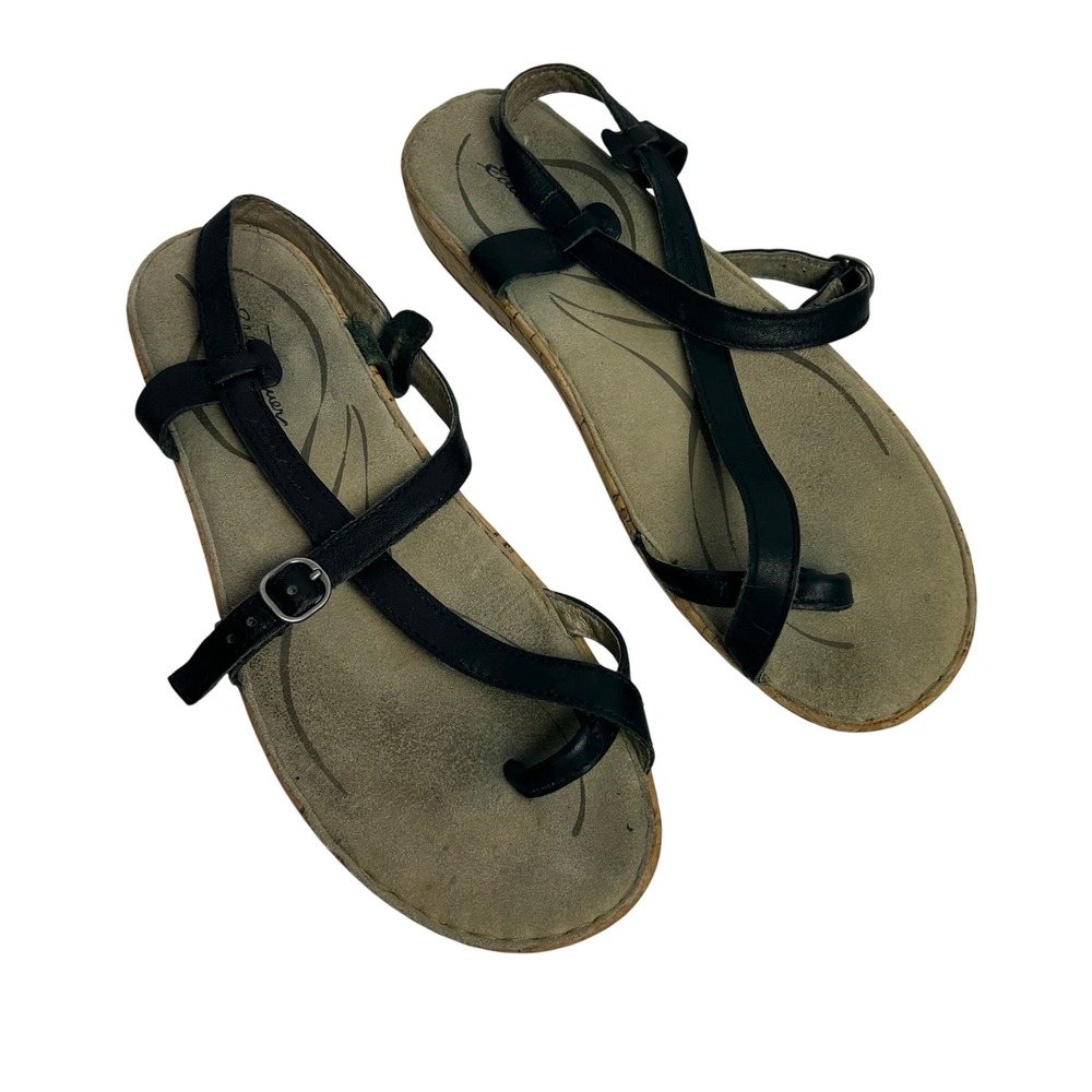 Eddie Bauer Womens Black Leather Strappy Toe Loop Sandals Size 1